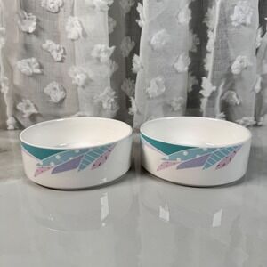 Set of 2 Vtg 80s Noritake New Decade Florida Multicolor Cereal Bowls Palm Tree
